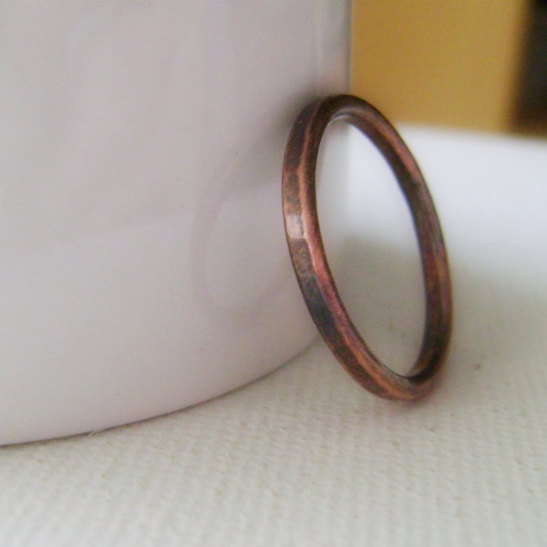 Hammered Copper Stacking Ring - Chunky Rustic Style